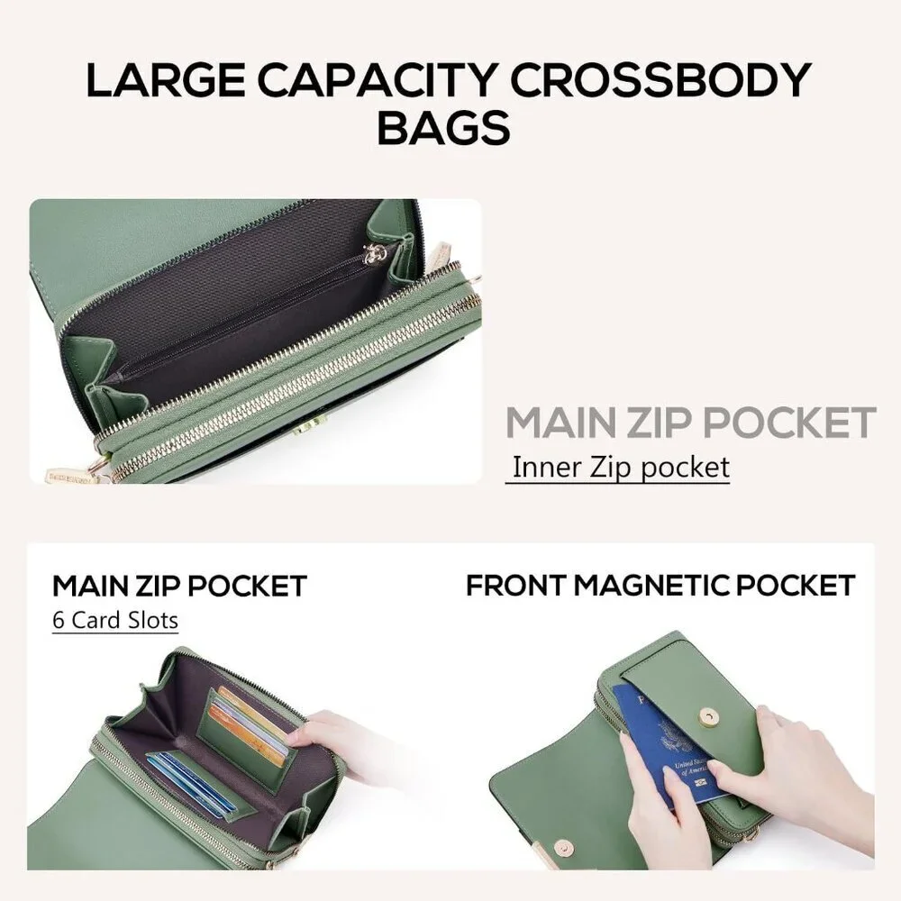 Small Crossbody Bag for Women Leather Wallet Phone Pocket Adjustable Strap